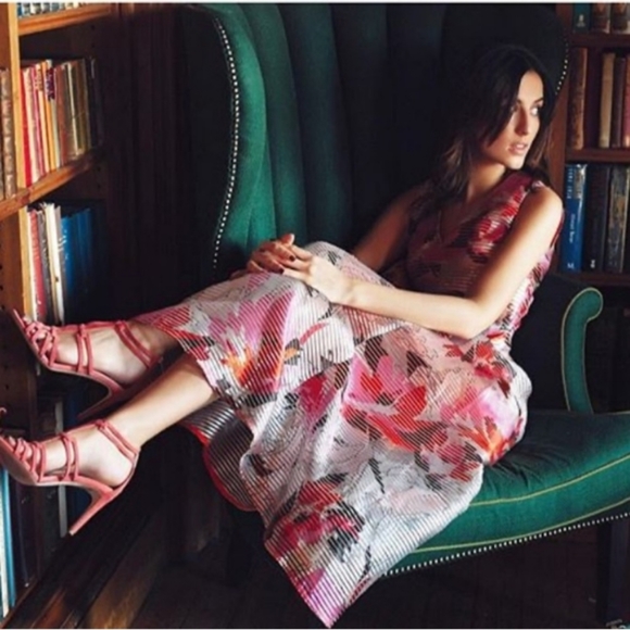 L. K. Bennett Prula graphic floral midi dress, pink pastels and peach, size 6 - Picture 9 of 10